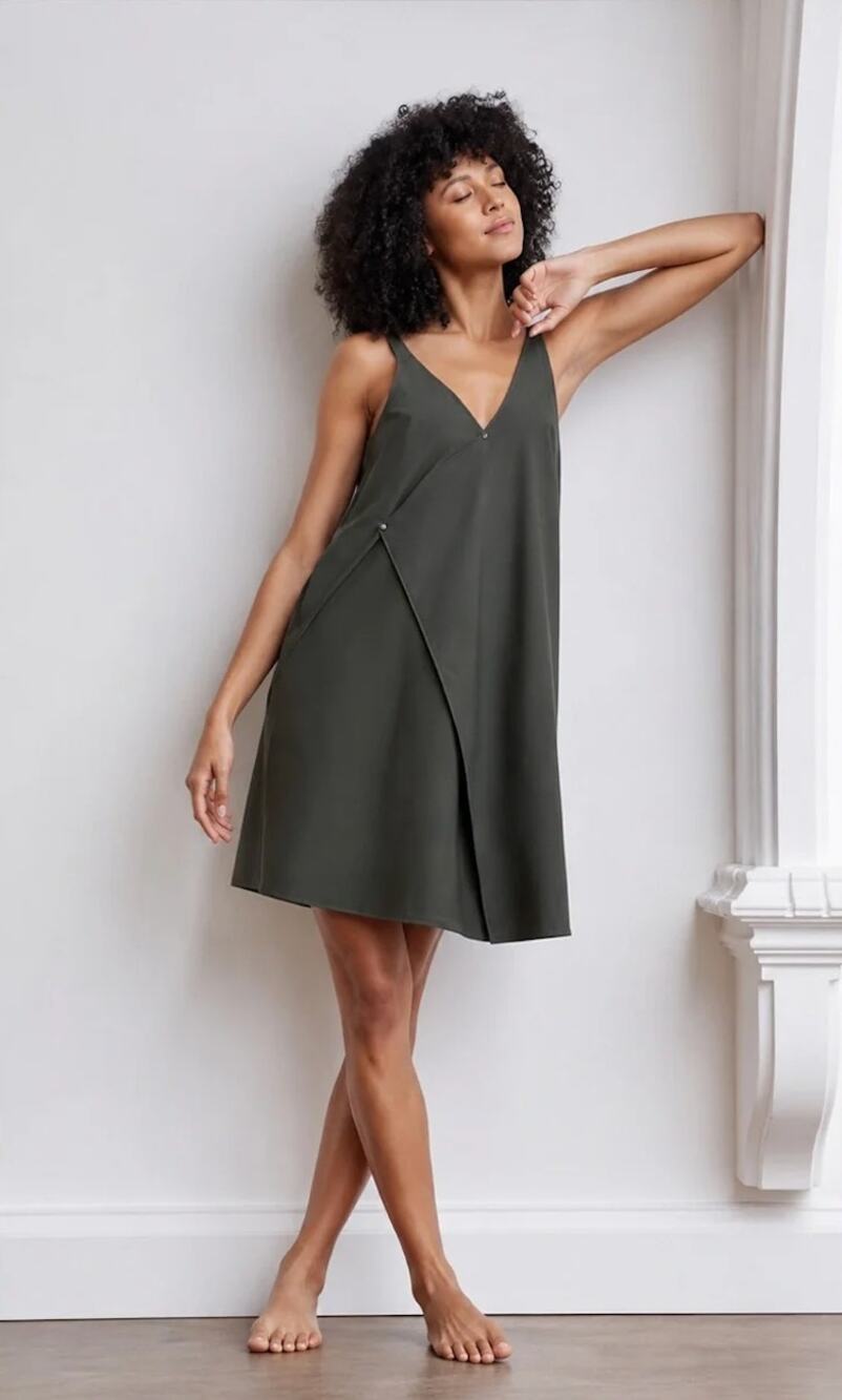 Aday Over In One Sleeveless Wrap Dress Olive Green Size Medium